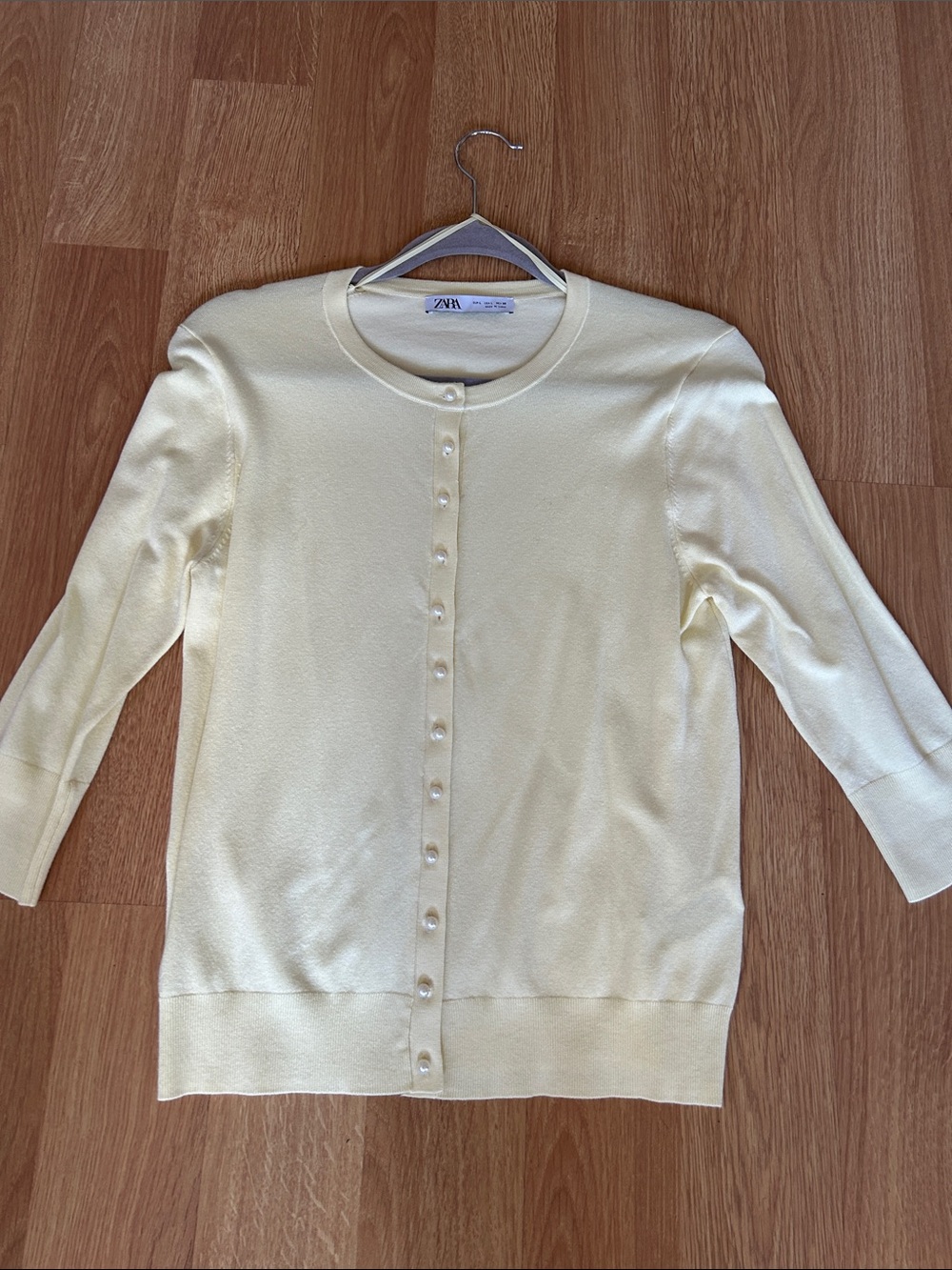 Zara Pastel Yellow Button-Front Lightweight Women's Sweater, L